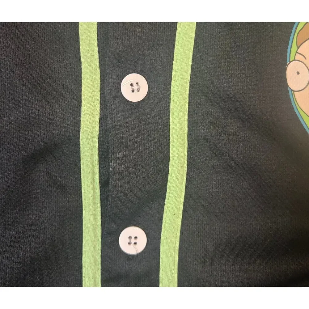Rick and Morty Graphic Button Up Shirt Jersey Black Green Dimension C-137